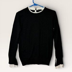 Vila Milano Women's Black LIghtweight Sweater White Crepe Collar & Sleeves Med